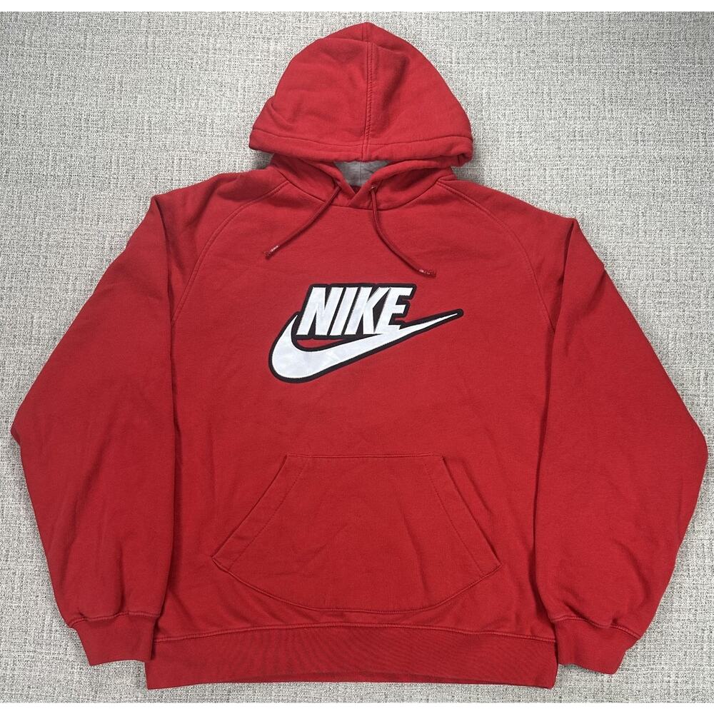 Vintage Nike Hoodie Mens XL Red Pullover Fleece Embroidered Y2K Sweatshirt